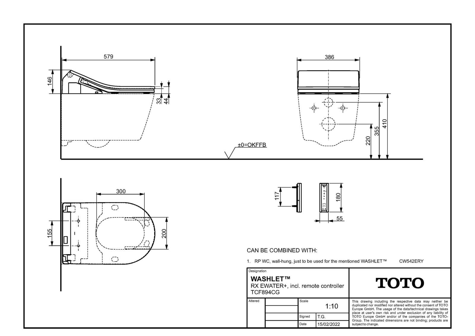 TOTO Washlet RX EWATER+ weiß Dusch-WC, mit FB und Entkalkungsfunktion