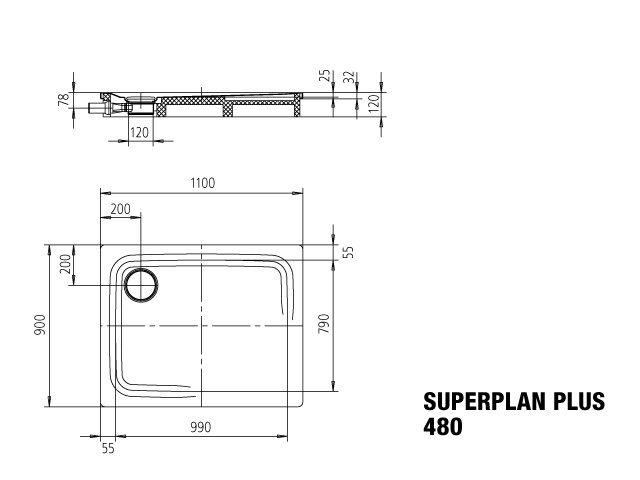 Duschwanne Superplan Plus 110x90x2.5cm weiss Kaldewei