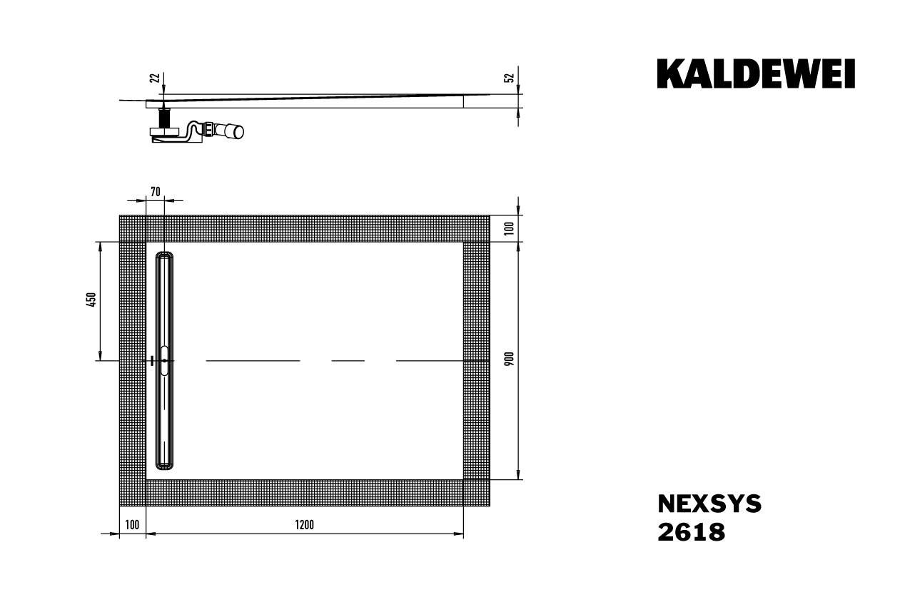 Duschfläche Stahl Nexsys 120x90cm f.Designblende 90cm weiss Kaldewei
