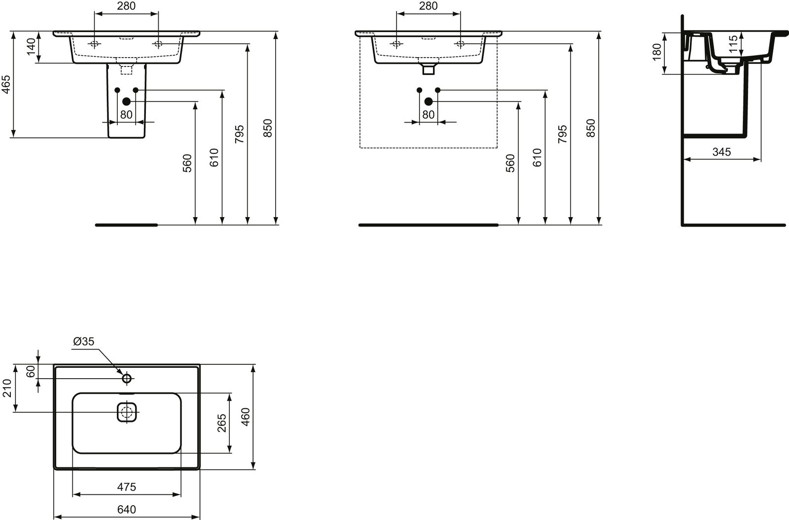 IS Möbelwaschtisch STRADA II 1 Hl. m.Ül.640x460x180mm Weiß