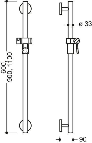 HEWI Br.H.Stg. mit Br.H. Signalweiß L: 900,d:33, Kst., chromoptisch besch.